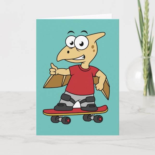 Cartão Ilustração De Um Skate Pterossauro. (Frente)