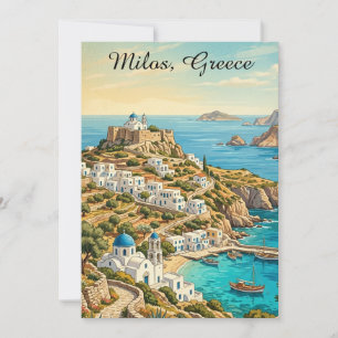 Cartão Ilustração de Viagem Colorida Milos Grécia Mar Ege