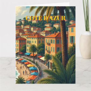 Cartão Ilustração de viagem Cote D'Azur em estilo vintage