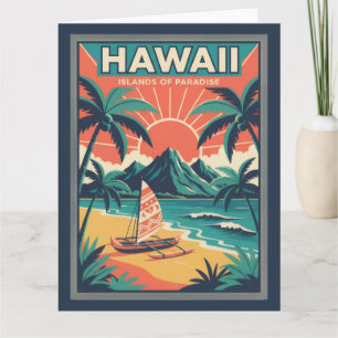 Cartão Ilustração de Viagem das Ilhas Havaianas Vintage R