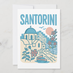 Cartão Ilustração de Viagem Minimalista de Santorini Gréc