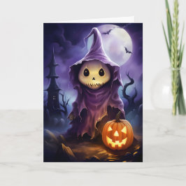 Cartão Ilustração do Halloween Ghost Jack-o'-lantern