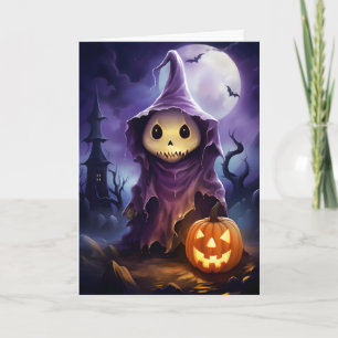 Cartão Ilustração do Halloween Ghost Jack-o'-lantern