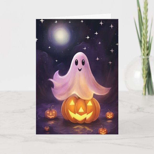 Cartão Ilustração do Halloween Ghost Jack-o'-lantern (Frente)