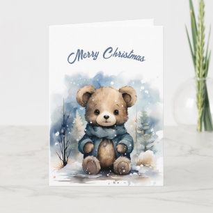Cartão Ilustração do Urso Azul de Natal