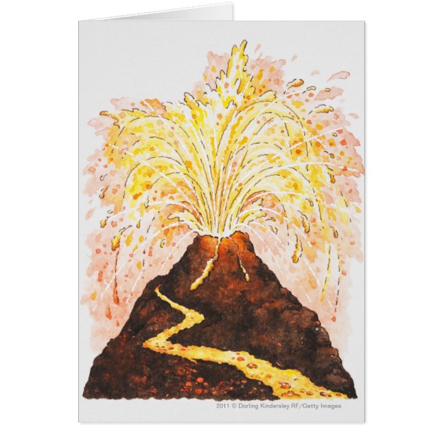 Cartão Ilustração do vulcão que entra em erupção (Frente)