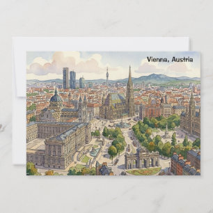 Cartão Ilustração em aquarela da paisagem urbana de Viena