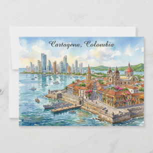 Cartão Ilustração em aquarela de Cartagena Colômbia