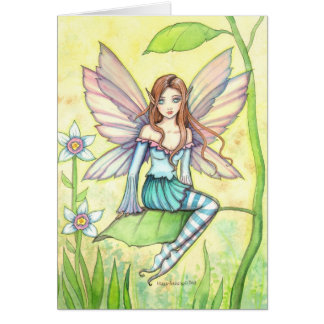 Cartão Ilustração em Aquarela de Fada Floral Fofa