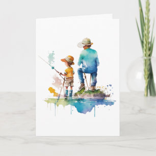 Cartão Ilustração em Aquarela de Pai e Filho Arte de IA