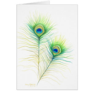 Cartão Ilustração em Aquarela de Penas de Pavão
