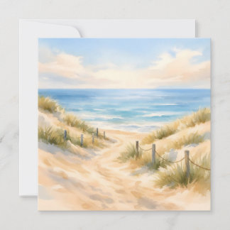 Cartão Ilustração em aquarela de praia arenosa e oceano