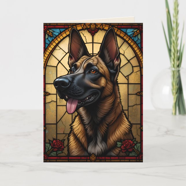 Cartão Ilustração em estilo de vitral do Malinois Belga (Frente)