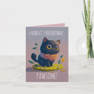 Cartão Ilustração Engraçada de Gato Negro, aniversário Pa