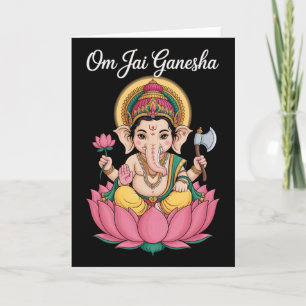 Cartão Ilustração Espiritual Ganesha Lótus Om Jai Dizendo