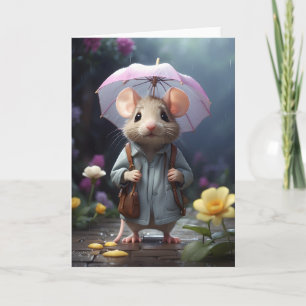 Cartão Ilustração Flor Amarela do Rato Adorável em Branco