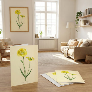 Cartão Ilustração Floral Amarela Vintage