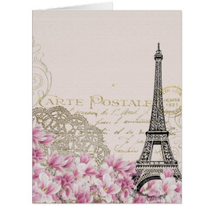 Cartão Ilustração floral da arte da torre Eiffel de Paris