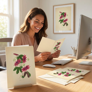 Cartão Ilustração Floral Vermelha Vintage