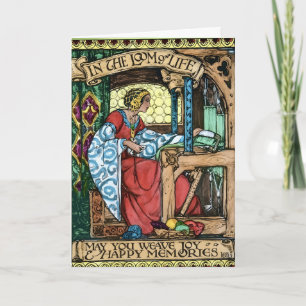 Cartão Ilustração Vintage da Tecelagem da Vida Artes e