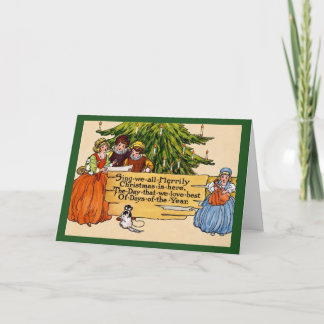 Cartão Ilustração Vintage de Cantores de Natal Vitorianos