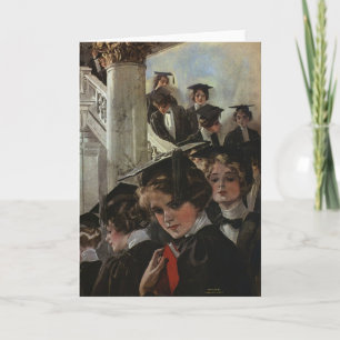 Cartão Ilustração Vintage de Formatura Feminina Elegant