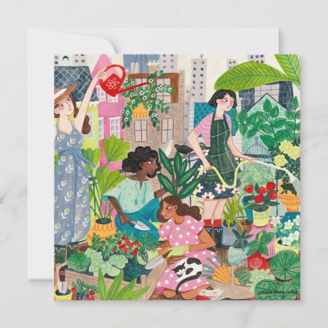 Cartão Ilustrações de mulheres jardineiras urbanas agrade (Frente)