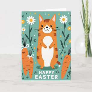 Cartão Ilustrado de Feliz Primavera com Gato