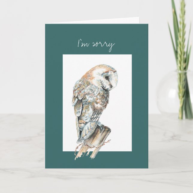 Cartão I'm sorry Watercolor Barn Owl Bird Art (Frente)
