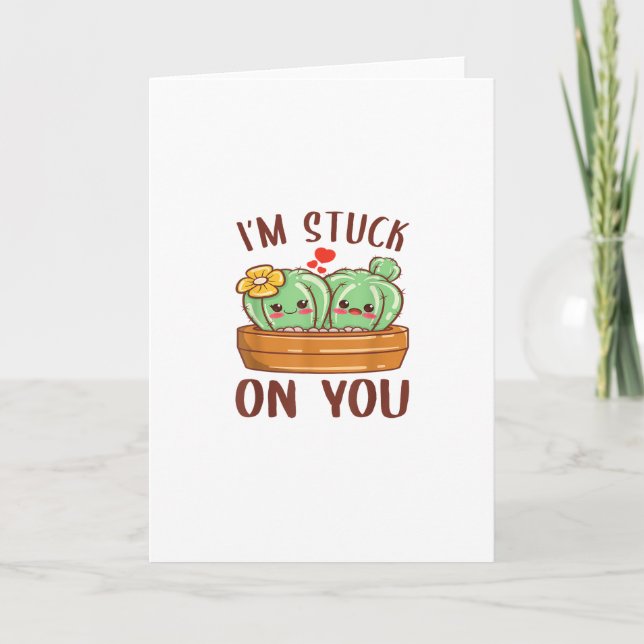 Cartão Im Stuck On You Cactus Succulent Valentines Day Cu (Frente)