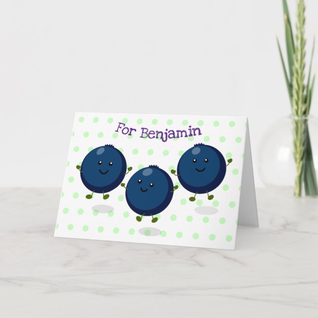 Cartão Imagem de desenhos animados roxos de mirtilos bran (Frente)