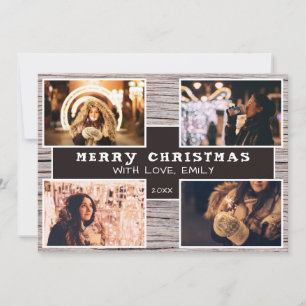 Cartão Imagem de Natal da Colagem de Fotos Rustic Wood 4