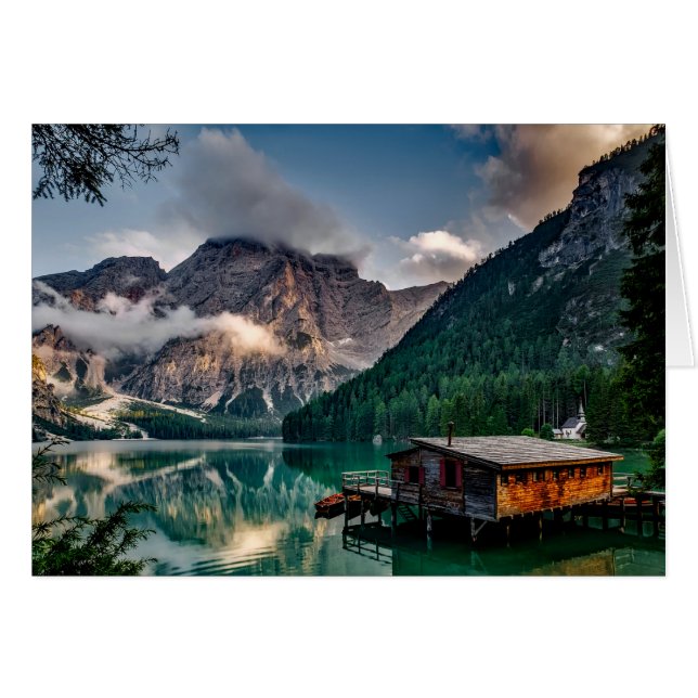 Cartão Imagem de Paisagem do Lago de Montanhas Italianas (Frente horizontal)