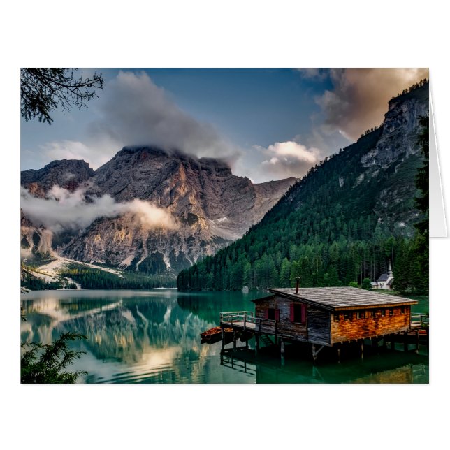 Cartão Imagem de Paisagem do Lago de Montanhas Italianas (Frente horizontal)