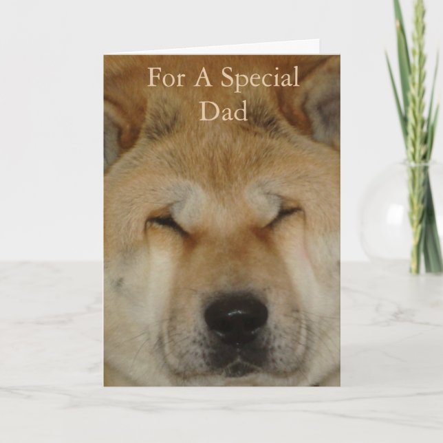 Cartão imagem original do cão sorrindo para o pai (Frente)