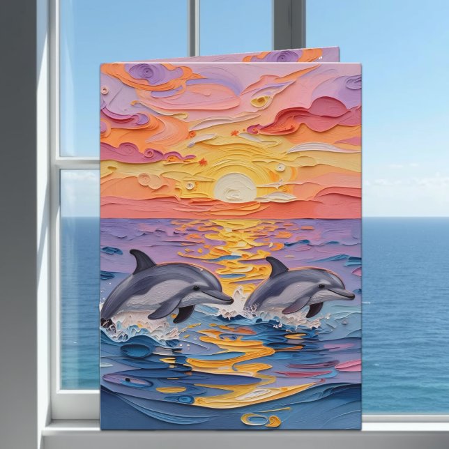 Cartão Impasto Dolphins & Ocean Waves | Thinking of You (Criador carregado)