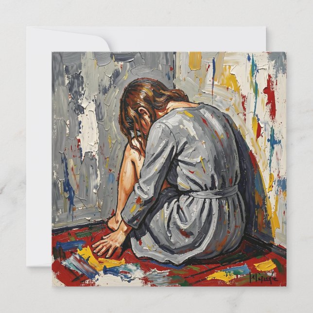 Cartão Impasto Oil of Woman Sad, Sick Depressed Emotional (Frente)