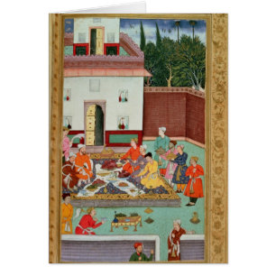 Cartão Imperador de Mughal que deleita-se em um pátio