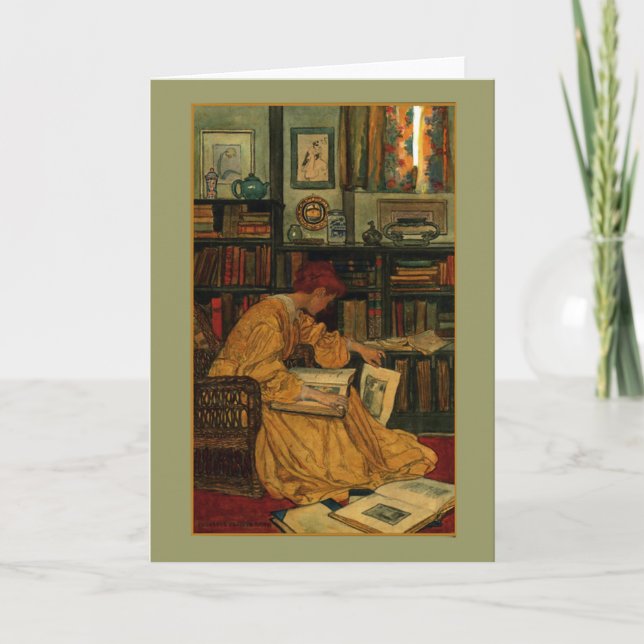 Cartão Impressão de Arte de Amante de Livros Antigos | Mu (Frente)