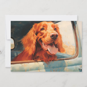Cartão Impressão de Arte de Cachorro Vermelho na Janela d