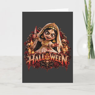Cartão Impressão de Arte de Terror Halloween Noiva Zumbi