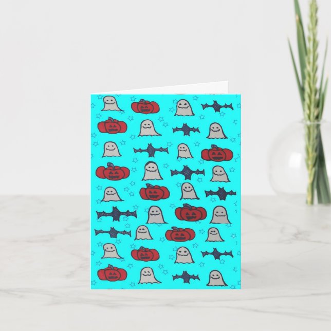 Cartão Impressão de Dia das Bruxas de Diversão Azul (Frente)