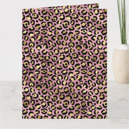 Cartão Impressão de leopardo rosa e dourado
