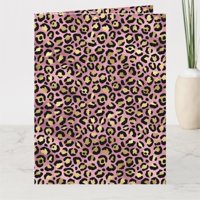 Cartão Impressão de leopardo rosa e dourado (Frente)