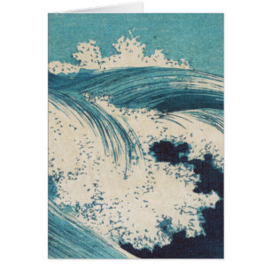 Cartão Impressão de Oceano de Ondas Azuis Antigas Japones
