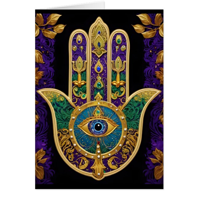 Cartão Impressão de Saudação Mardi Gras Hamsa Art (Frente)