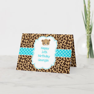 Cartão Impressão em Leopardo Azul Quatrefoil