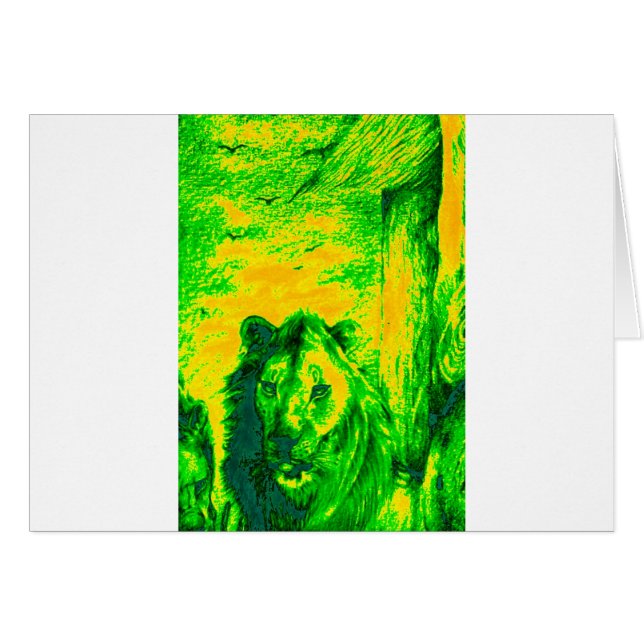 Cartão Impressão Fluorescente de Arte Lion de Visão Notur (Frente Horizontal)