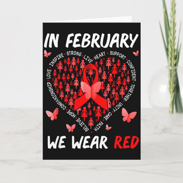 Cartão In February We Wear Red Support Heart Disease Awar (Frente)