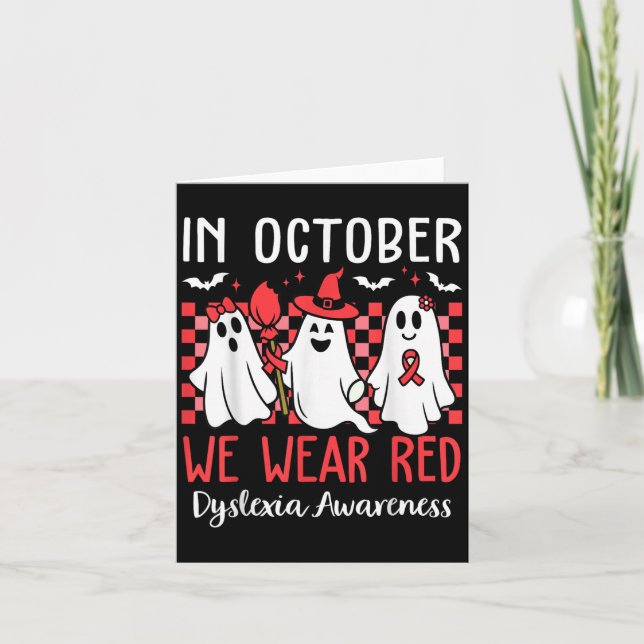 Cartão In October We Wear Red Dyslexia Awareness Month Ha (Frente)